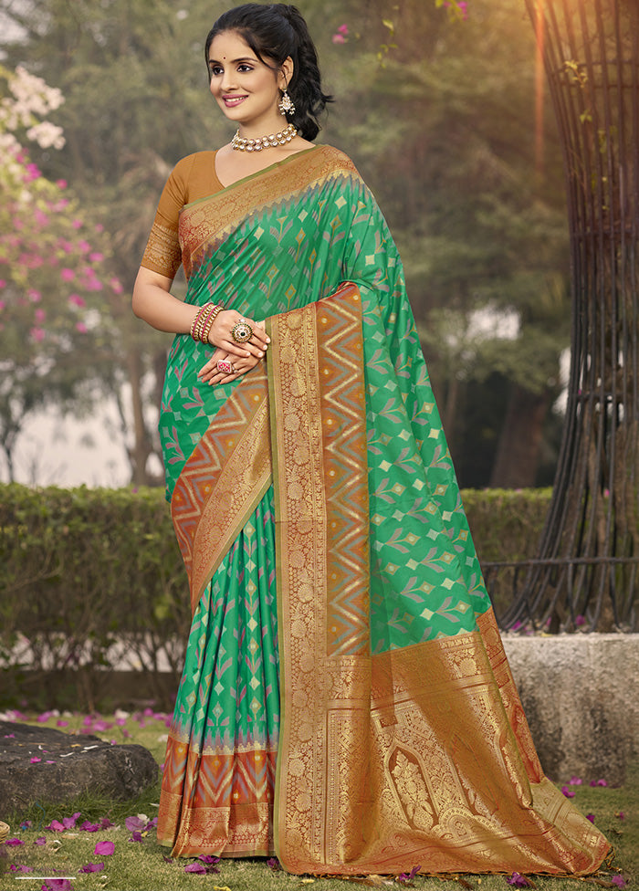 Sea Green Spun Silk Saree With Blouse Piece