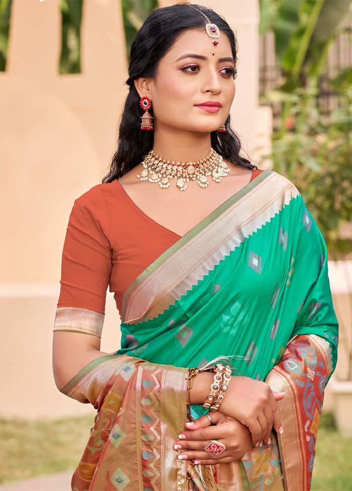 Sea Green Spun Silk Saree With Blouse Piece