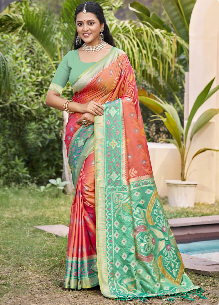 Peach Spun Silk Saree With Blouse Piece