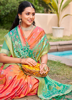 Peach Spun Silk Saree With Blouse Piece