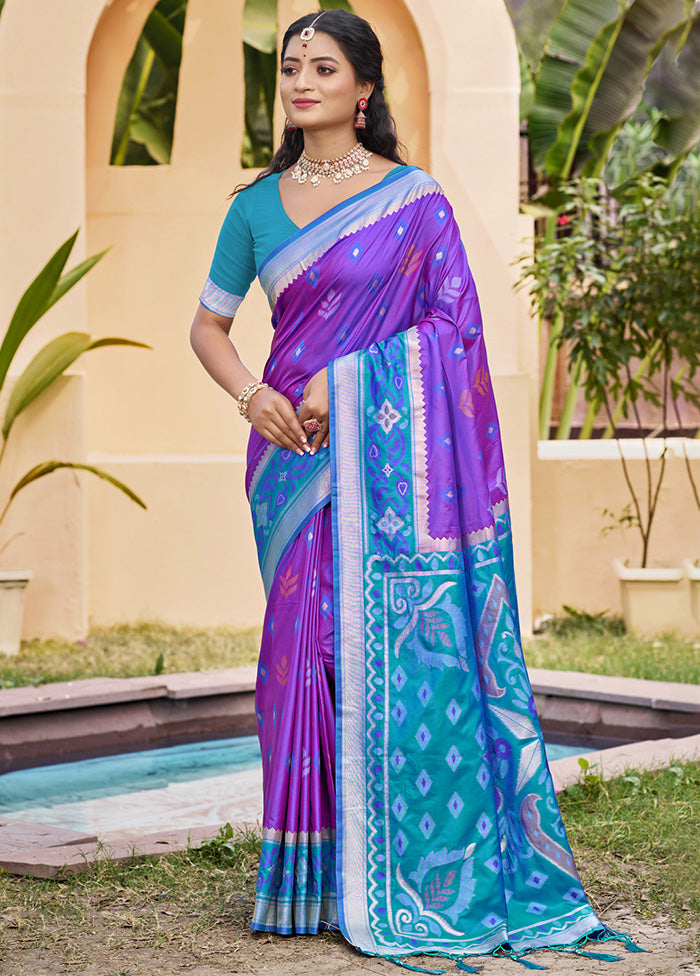 Violet Spun Silk Saree With Blouse Piece