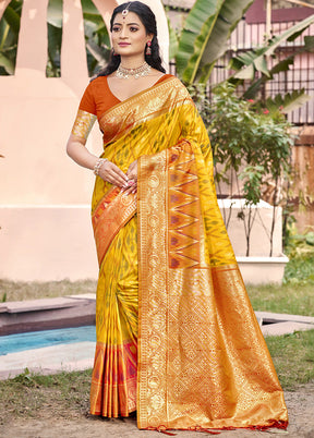 Yellow Spun Silk Saree With Blouse Piece