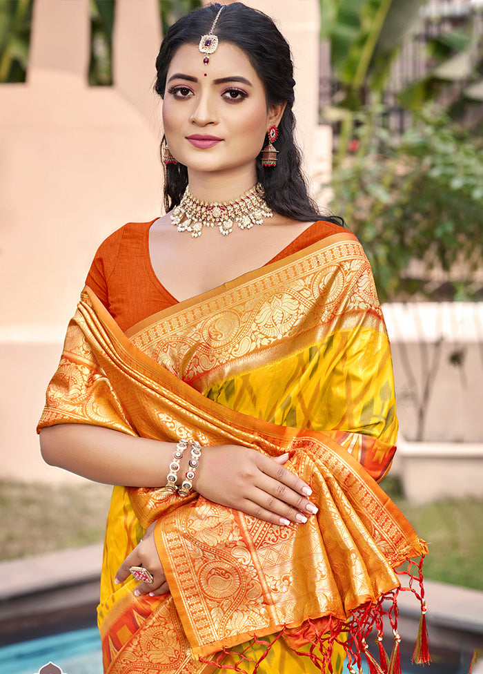 Yellow Spun Silk Saree With Blouse Piece