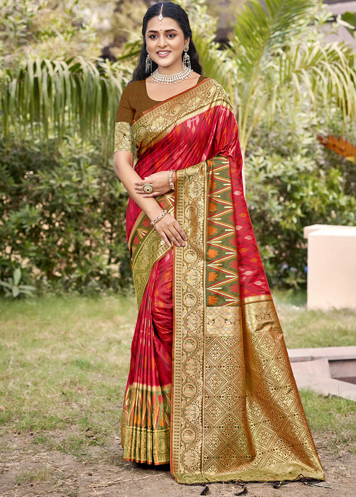 Red Spun Silk Saree With Blouse Piece