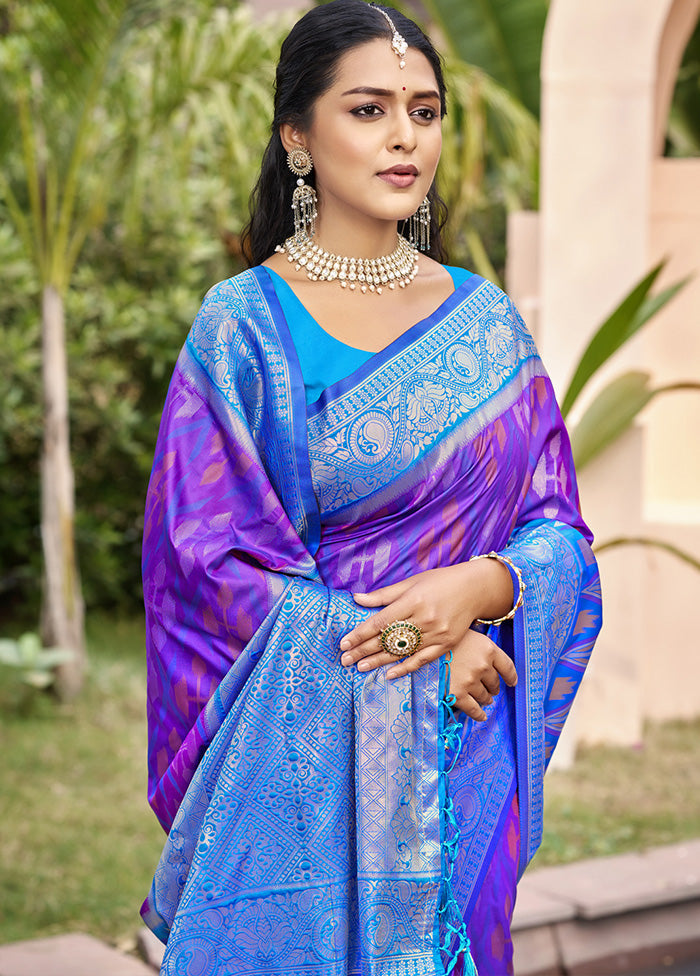 Violet Spun Silk Saree With Blouse Piece