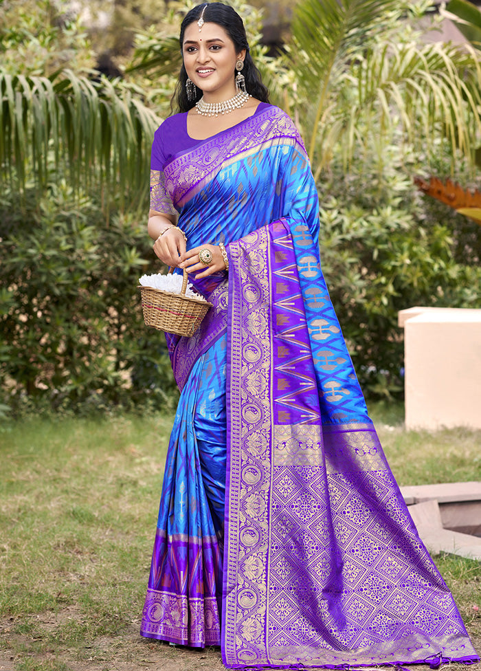 Sky Blue Spun Silk Saree With Blouse Piece