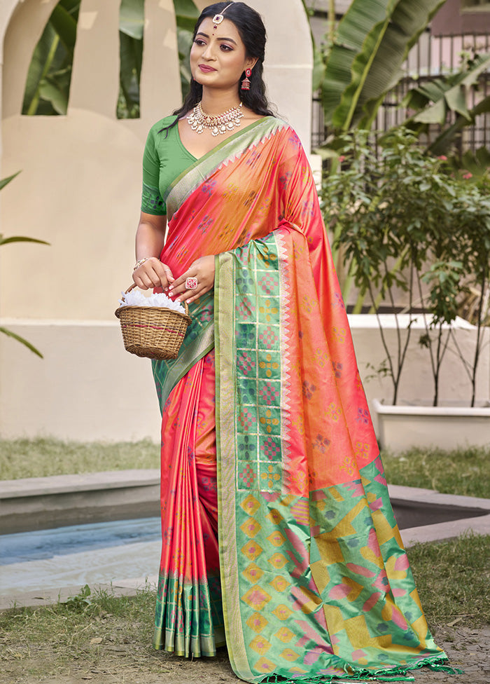 Peach Spun Silk Saree With Blouse Piece