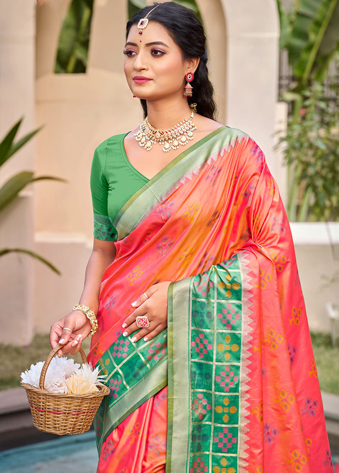 Peach Spun Silk Saree With Blouse Piece