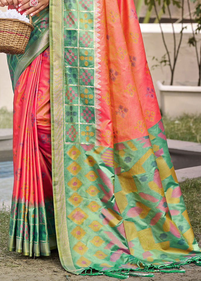 Peach Spun Silk Saree With Blouse Piece