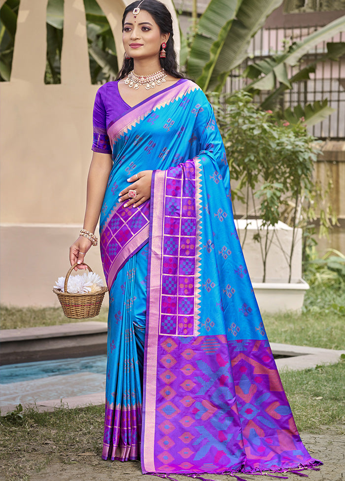 Blue Spun Silk Saree With Blouse Piece