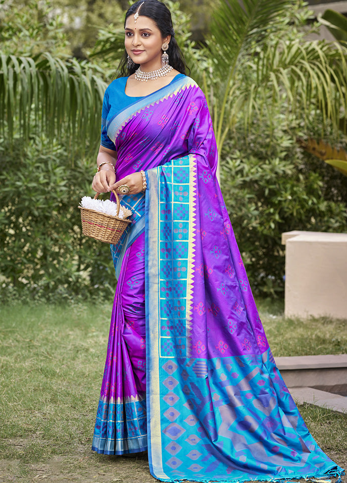 Violet Spun Silk Saree With Blouse Piece