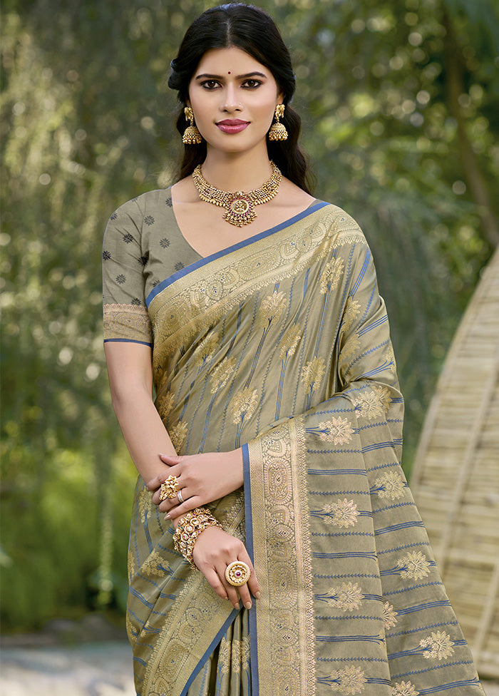 Grey Spun Silk Saree With Blouse Piece