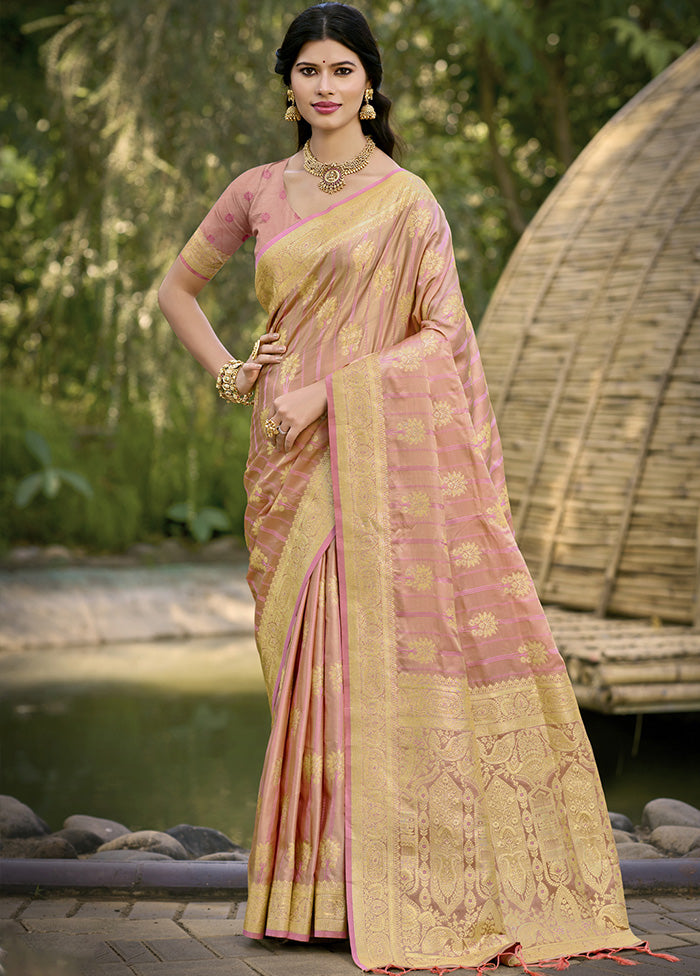 Pink Spun Silk Saree With Blouse Piece