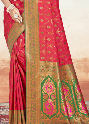 Dark Pink Dupion Silk Saree With Blouse Piece