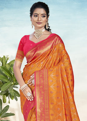 Orange Dupion Silk Saree With Blouse Piece