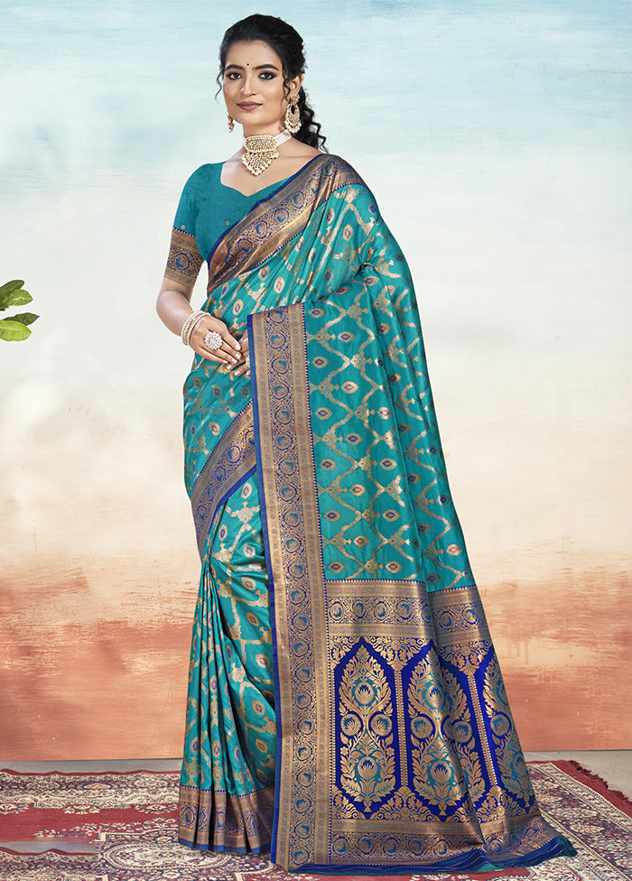 Sky Blue Dupion Silk Saree With Blouse Piece