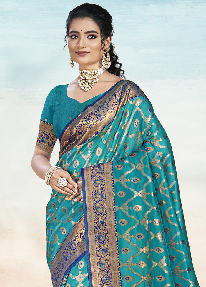 Sky Blue Dupion Silk Saree With Blouse Piece