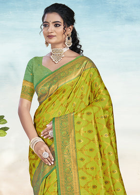 Olive Green Dupion Silk Saree With Blouse Piece