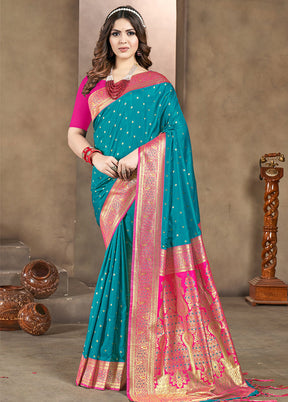 Sky Blue Dupion Silk Saree With Blouse Piece - Indian Silk House Agencies