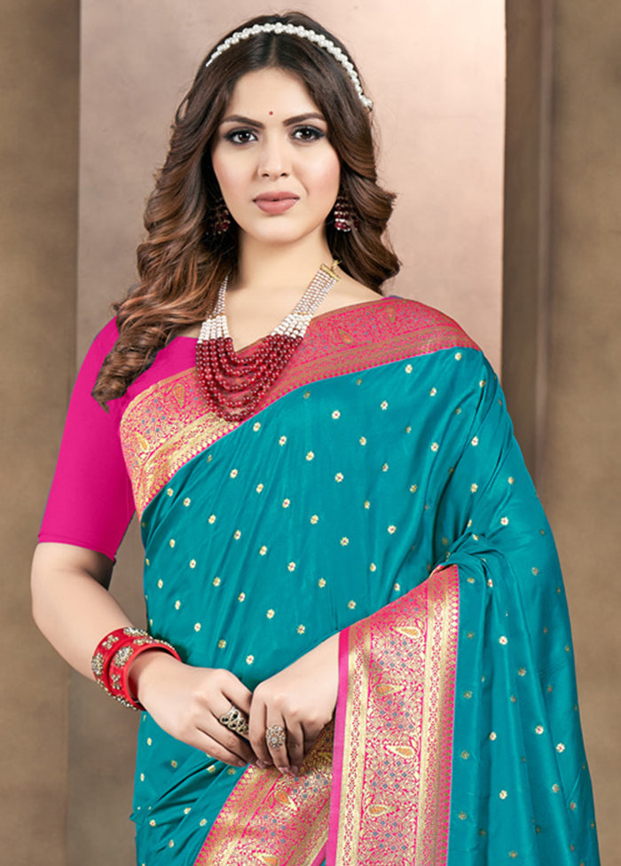 Sky Blue Dupion Silk Saree With Blouse Piece - Indian Silk House Agencies