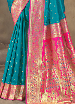 Sky Blue Dupion Silk Saree With Blouse Piece - Indian Silk House Agencies