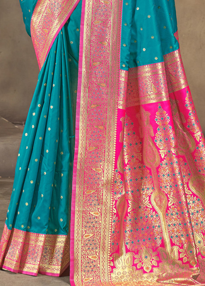 Sky Blue Dupion Silk Saree With Blouse Piece - Indian Silk House Agencies