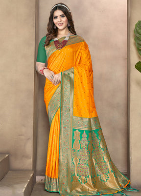 Yellow Dupion Silk Saree With Blouse Piece