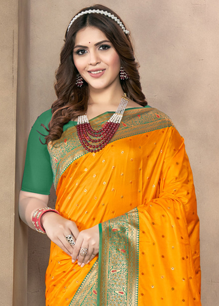 Yellow Dupion Silk Saree With Blouse Piece