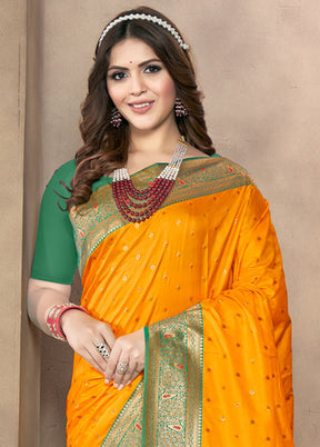 Yellow Dupion Silk Saree With Blouse Piece