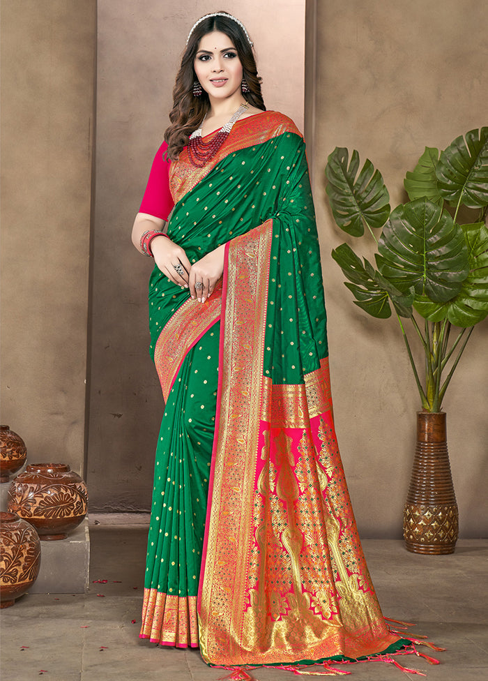 Green Dupion Silk Saree With Blouse Piece