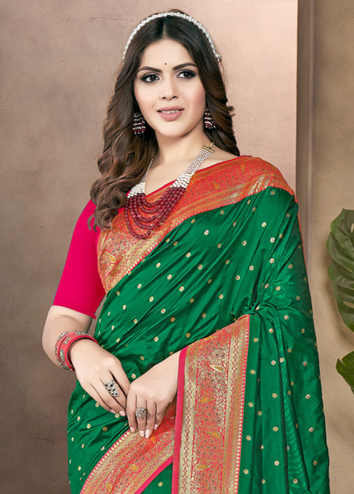 Green Dupion Silk Saree With Blouse Piece