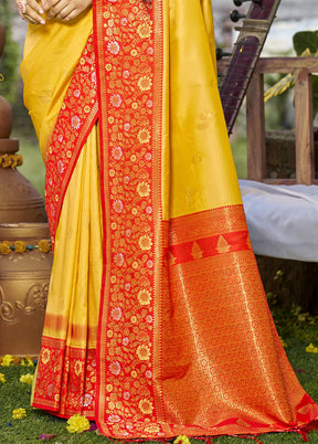 Yellow Dupion Silk Saree With Blouse Piece