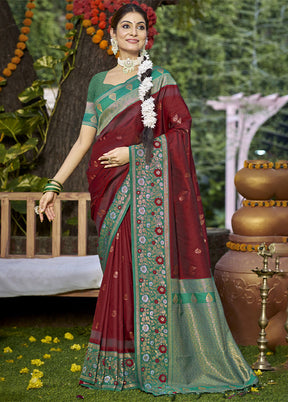 Maroon Dupion Silk Saree With Blouse Piece