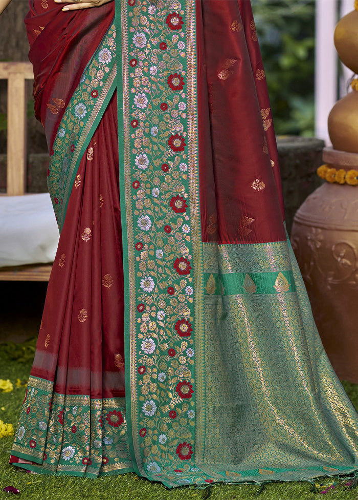 Maroon Dupion Silk Saree With Blouse Piece