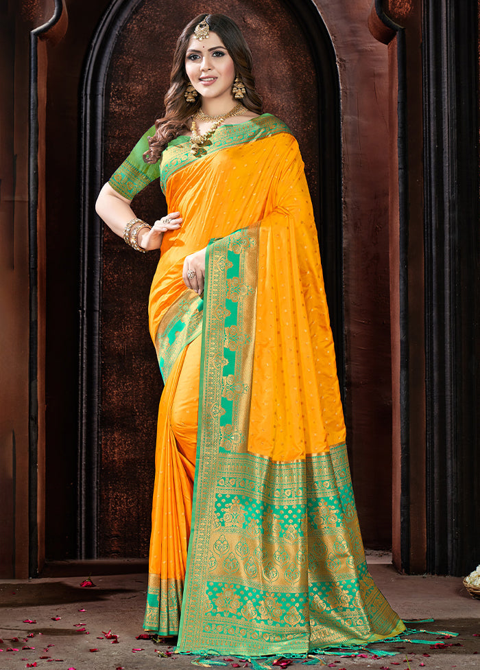 Yellow Dupion Silk Saree With Blouse Piece