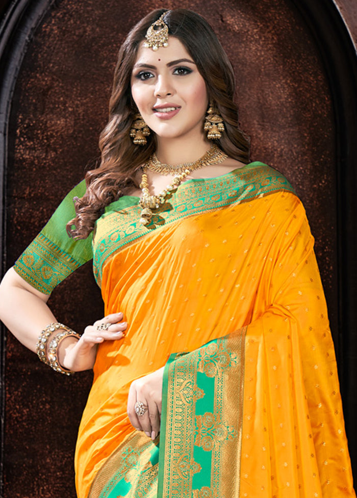 Yellow Dupion Silk Saree With Blouse Piece