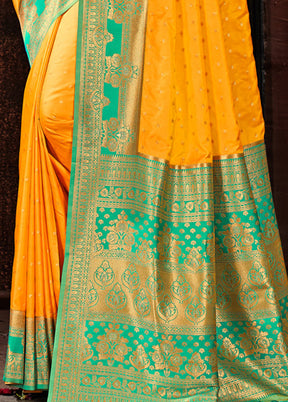 Yellow Dupion Silk Saree With Blouse Piece