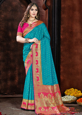 Sky Blue Dupion Silk Saree With Blouse Piece - Indian Silk House Agencies