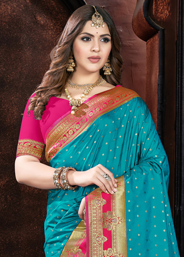 Sky Blue Dupion Silk Saree With Blouse Piece - Indian Silk House Agencies