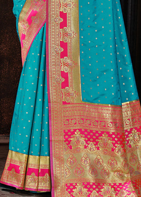 Sky Blue Dupion Silk Saree With Blouse Piece - Indian Silk House Agencies