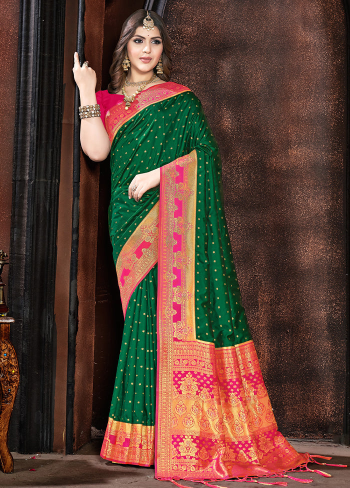 Olive Green Dupion Silk Saree With Blouse Piece - Indian Silk House Agencies