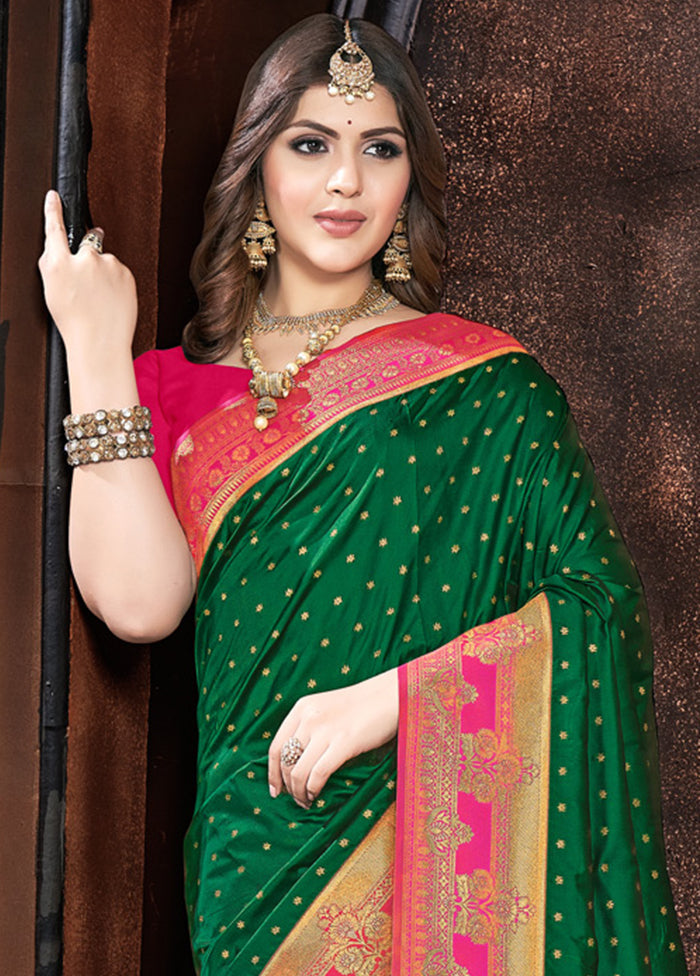 Olive Green Dupion Silk Saree With Blouse Piece - Indian Silk House Agencies