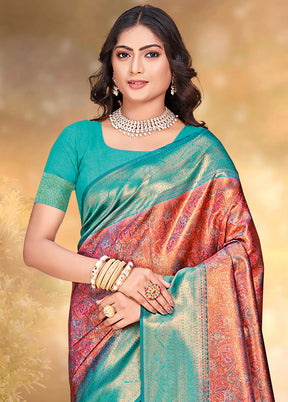 Multicolor Dupion Silk Saree With Blouse Piece