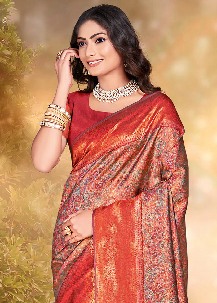 Multicolor Dupion Silk Saree With Blouse Piece