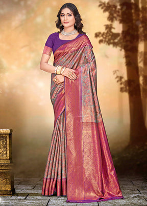 Multicolor Dupion Silk Saree With Blouse Piece