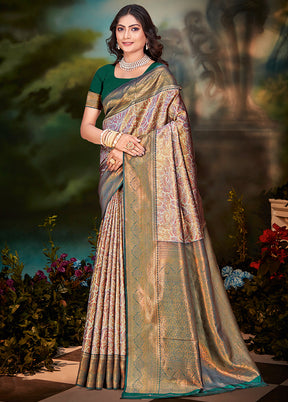 Multicolor Dupion Silk Saree With Blouse Piece