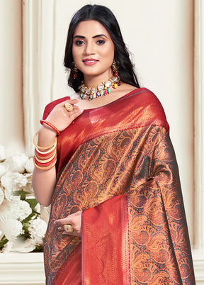 Multicolor Dupion Silk Saree With Blouse Piece