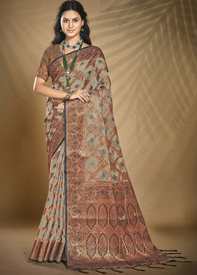 Multicolor Organza Saree With Blouse Piece