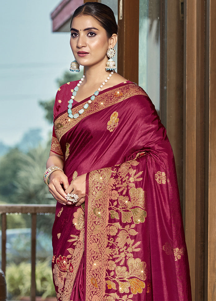 Magenta Dupion Silk Saree With Blouse Piece