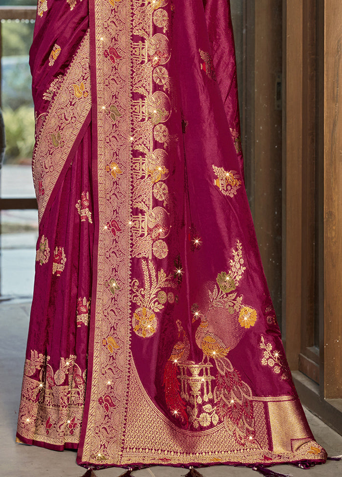 Magenta Dupion Silk Saree With Blouse Piece